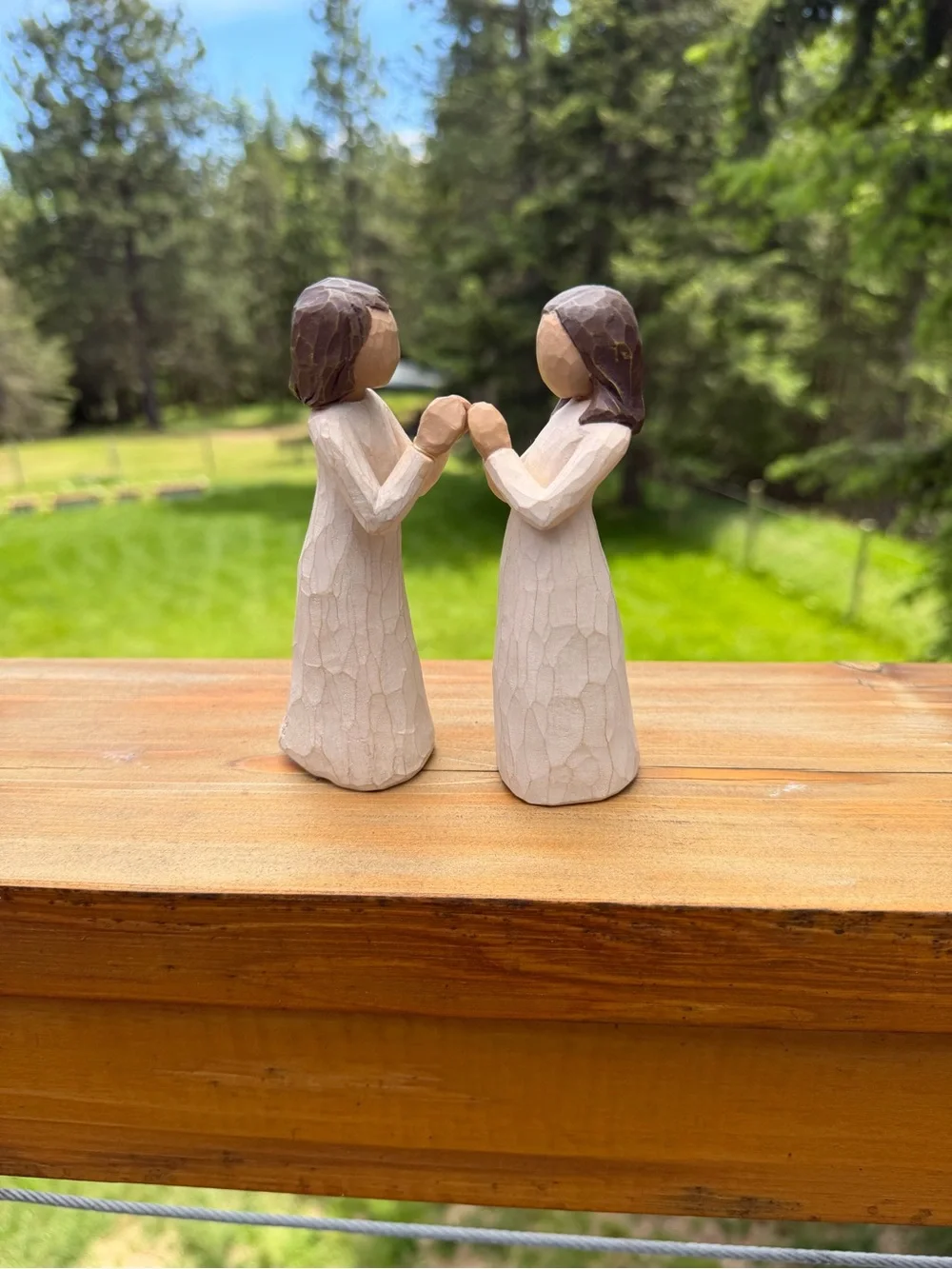 Willow Tree Hand-Painted Figurine Pair in Cream and Brown